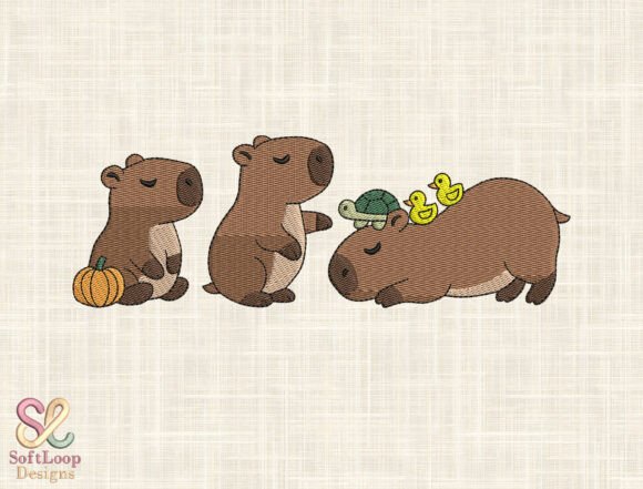 Capybara Friends Embroidery Design: A Charming Addition to Any Personalized Gift Line