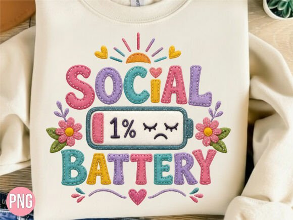 Faux Embroidery Social Battery 1 PNG Review for Boutique Apparel
