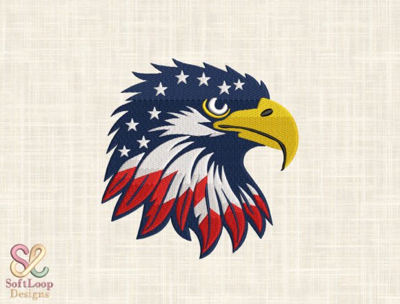 Patriotic Eagle Head Embroidery Design