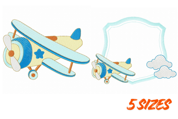 Vintage Plane Embroidery Design Art